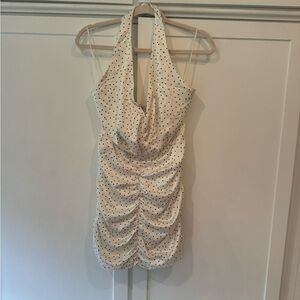 NWT Elegant White Polka Dot Halter Dress